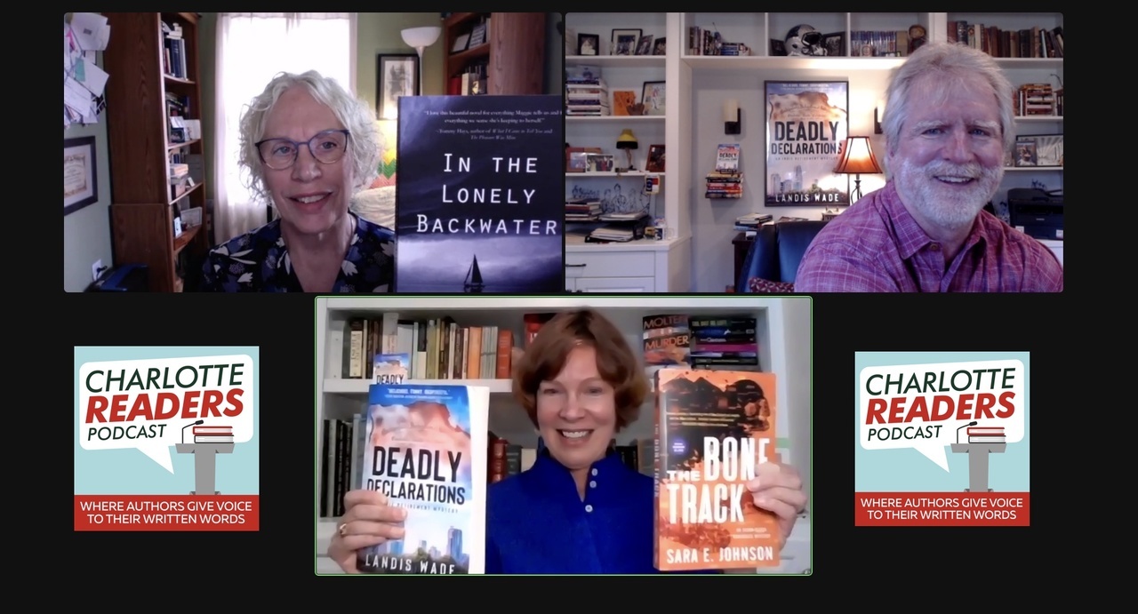 Photo collage of three authors with their books